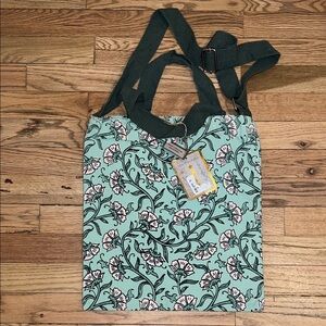 dwell Floral Canvas Tote in Teal with Dark Green Straps NWT